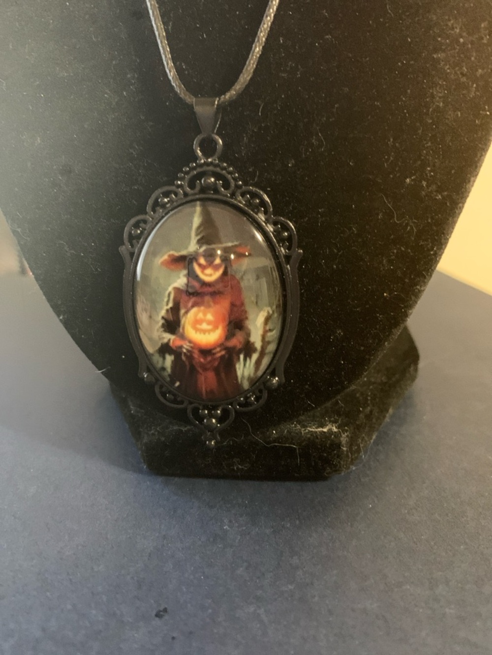 Halloween Witch Pumpkin Pendant Necklace - Black